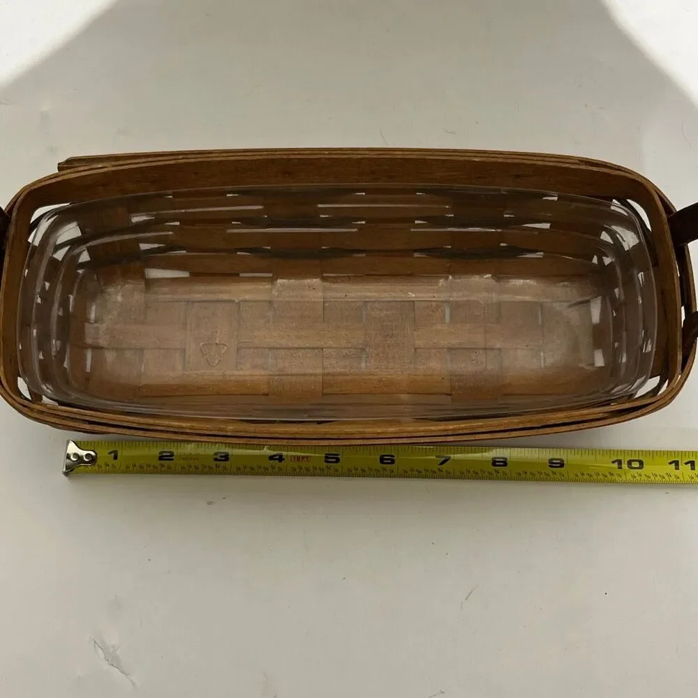 Longaberger Brown 2 Leather Handles Plastic Protector Breadstick Basket‎